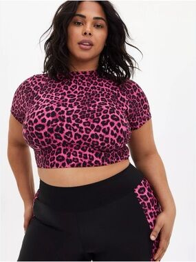 Torrid Active Wireless Cropped Rashguard Pink Leopard Print Swim Crop Top 3X